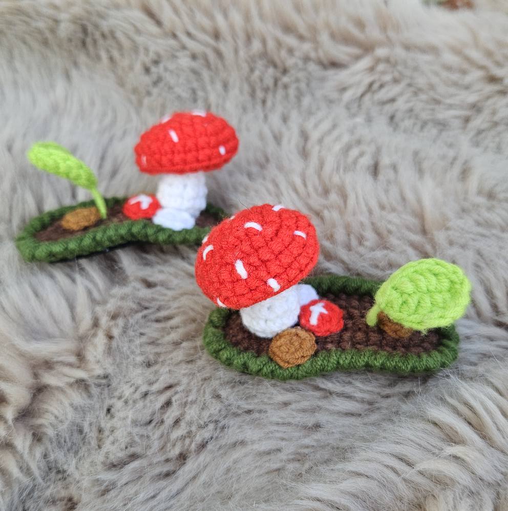 Handmade Mushroom Crochet Hair Clip