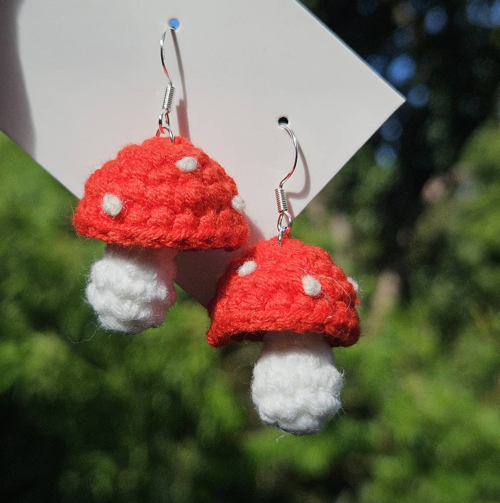 Handmade Crochet Mushroom Earings
