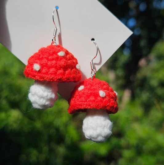 Handmade Crochet Mushroom Earings