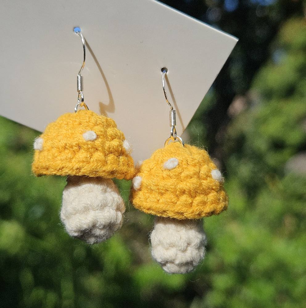 Handmade Crochet Mushroom Earings