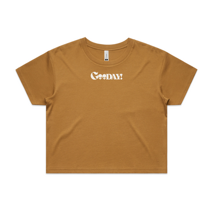 GooDAY! Crop Tee - White/Khaki